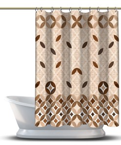 Classic Geometric Printed Wooden Textured Shower Curtain For Multidimensional Bathroom Decor
