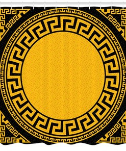Classic Greek Key Shower Curtain With Sun Inspired Circle Print