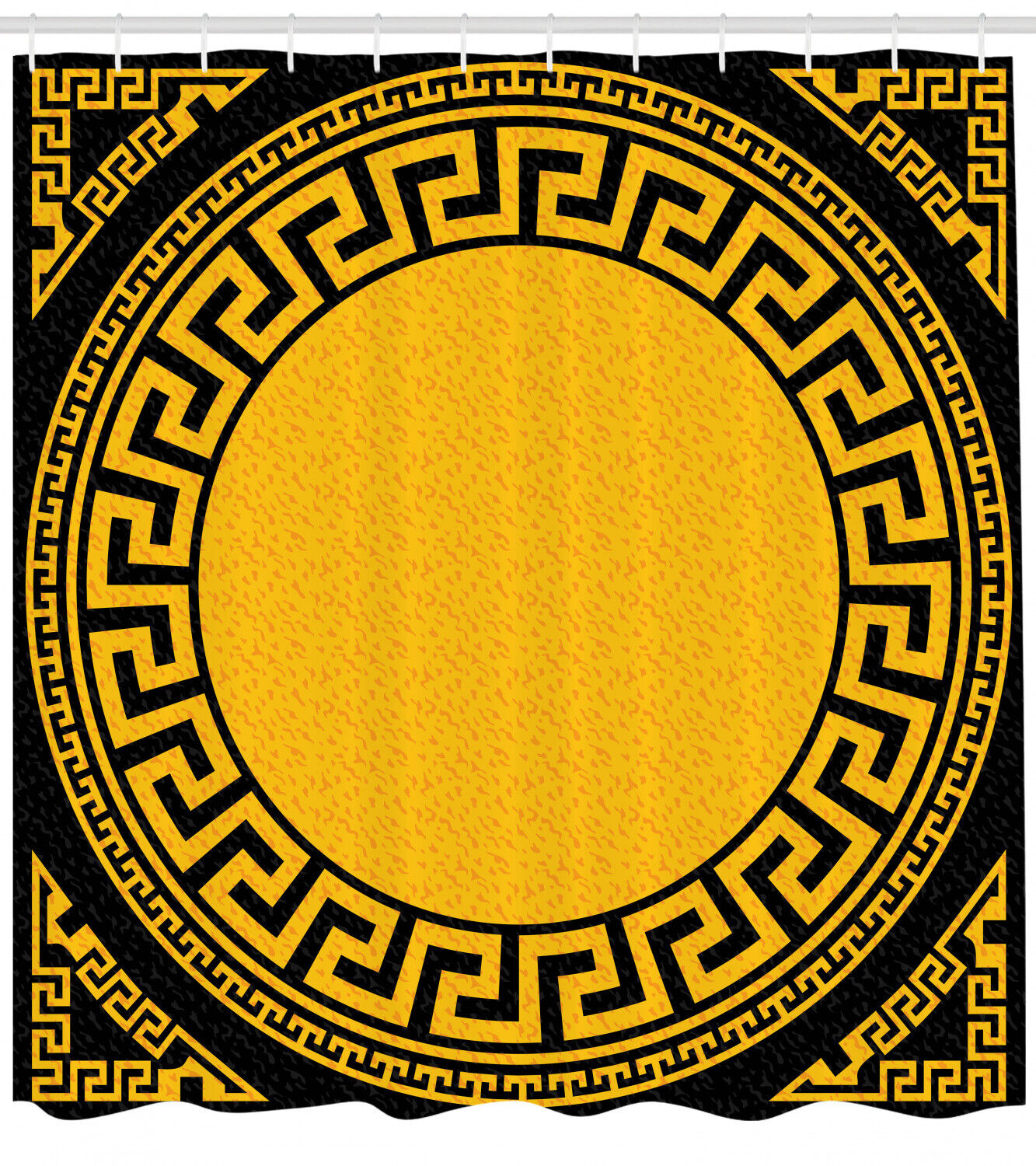 Classic Greek Key Shower Curtain With Sun Inspired Circle Print