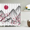 Classic Japanese Mountain View Shower Curtain With Watercolor Red Moon Fuji Landscape For Home Bathroom Decor