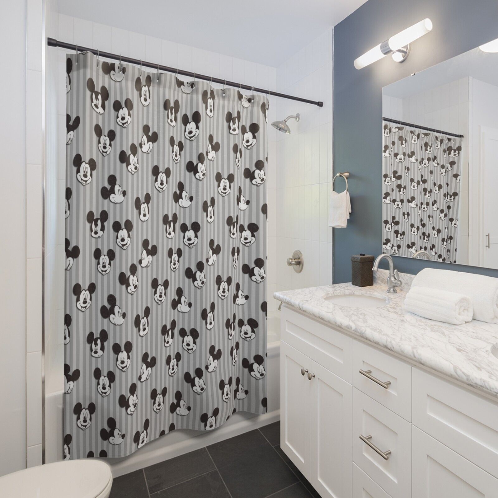 Classic Mickey Mouse Faces Shower Curtain For A Nostalgic Bathroom - Image 2