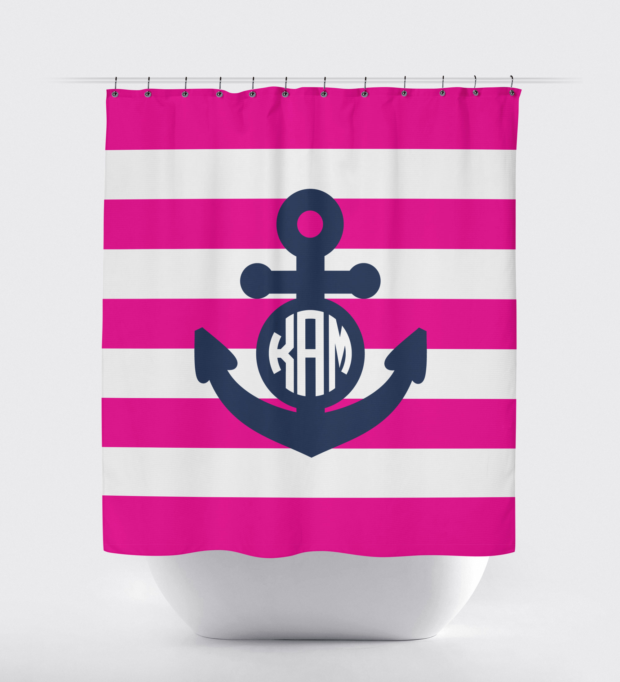 Classic Nautical Anchor Shower Curtain with Periwinkle Stripes and Pool Monogram for Your Bathroom Decor
