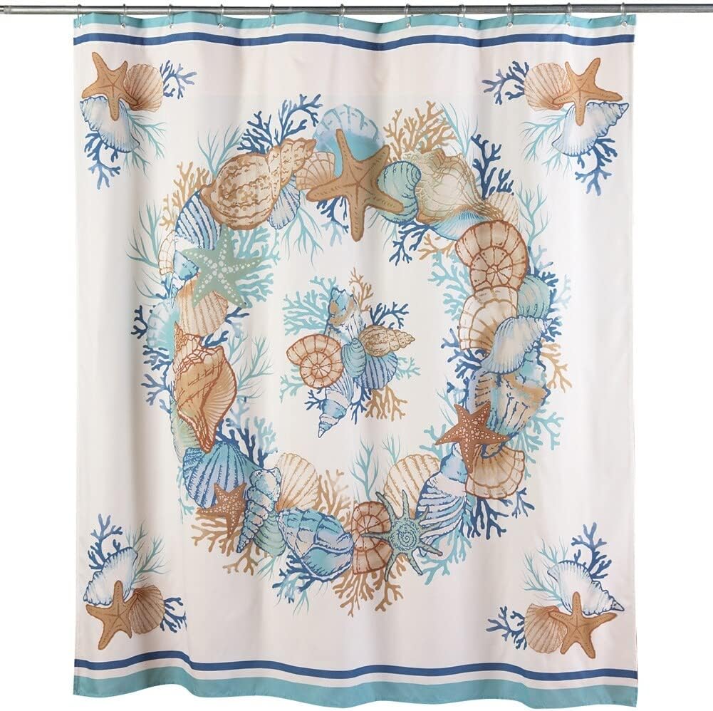 Classic Nautical Seashell Shower Curtain in White for Your Traditional Bathroom
