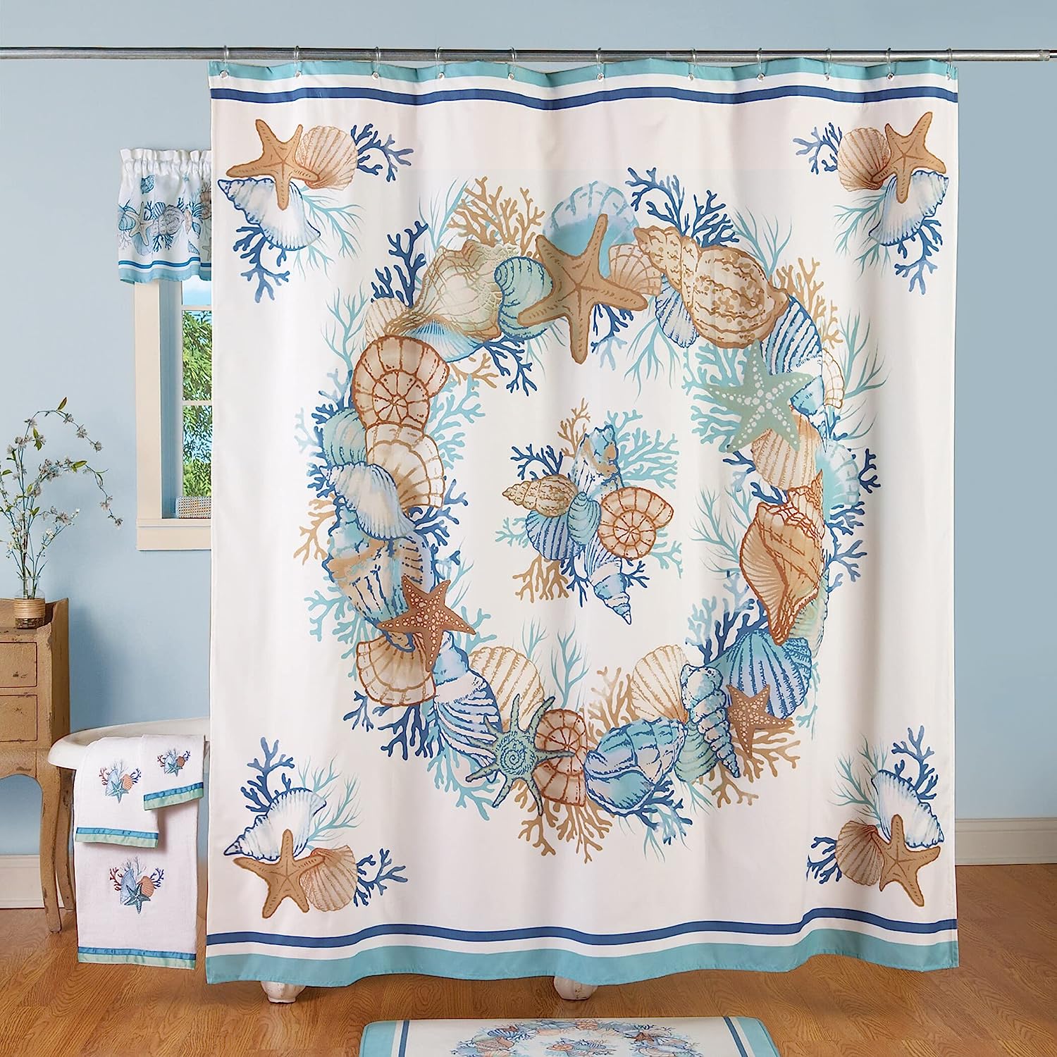Classic Nautical Seashell Shower Curtain in White for Your Traditional Bathroom