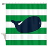 Classic Navy Blue, Green, and White Whale Shower Curtain for a Refreshing Bathroom Feel 