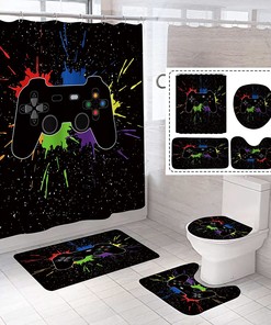 Classic Video Games Controller Bath Curtain Featuring Anti-Slip And A Splash Of Ink, Ideal For Gamers