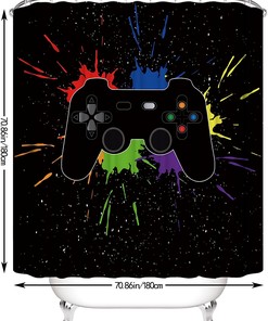 Classic Video Games Controller Bath Curtain Featuring Anti-Slip And A Splash Of Ink, Ideal For Gamers