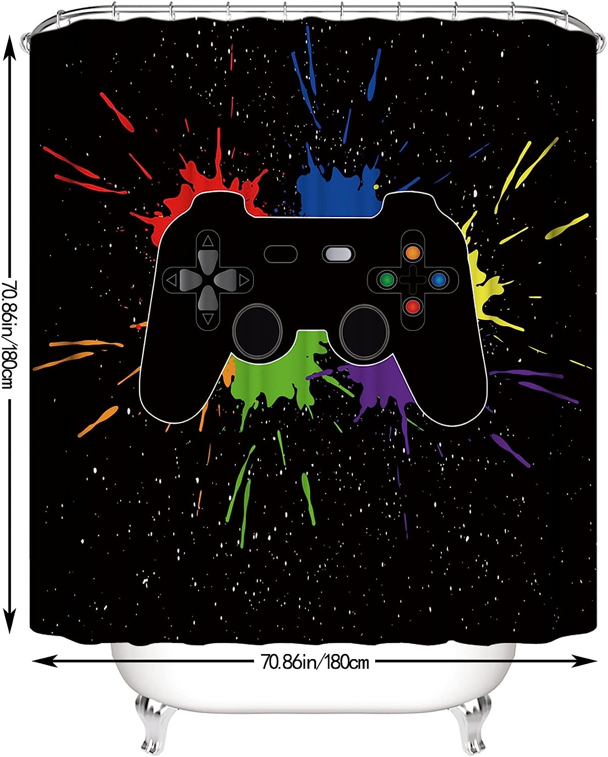 Classic Video Games Controller Bath Curtain Featuring Anti-Slip And A Splash Of Ink, Ideal For Gamers