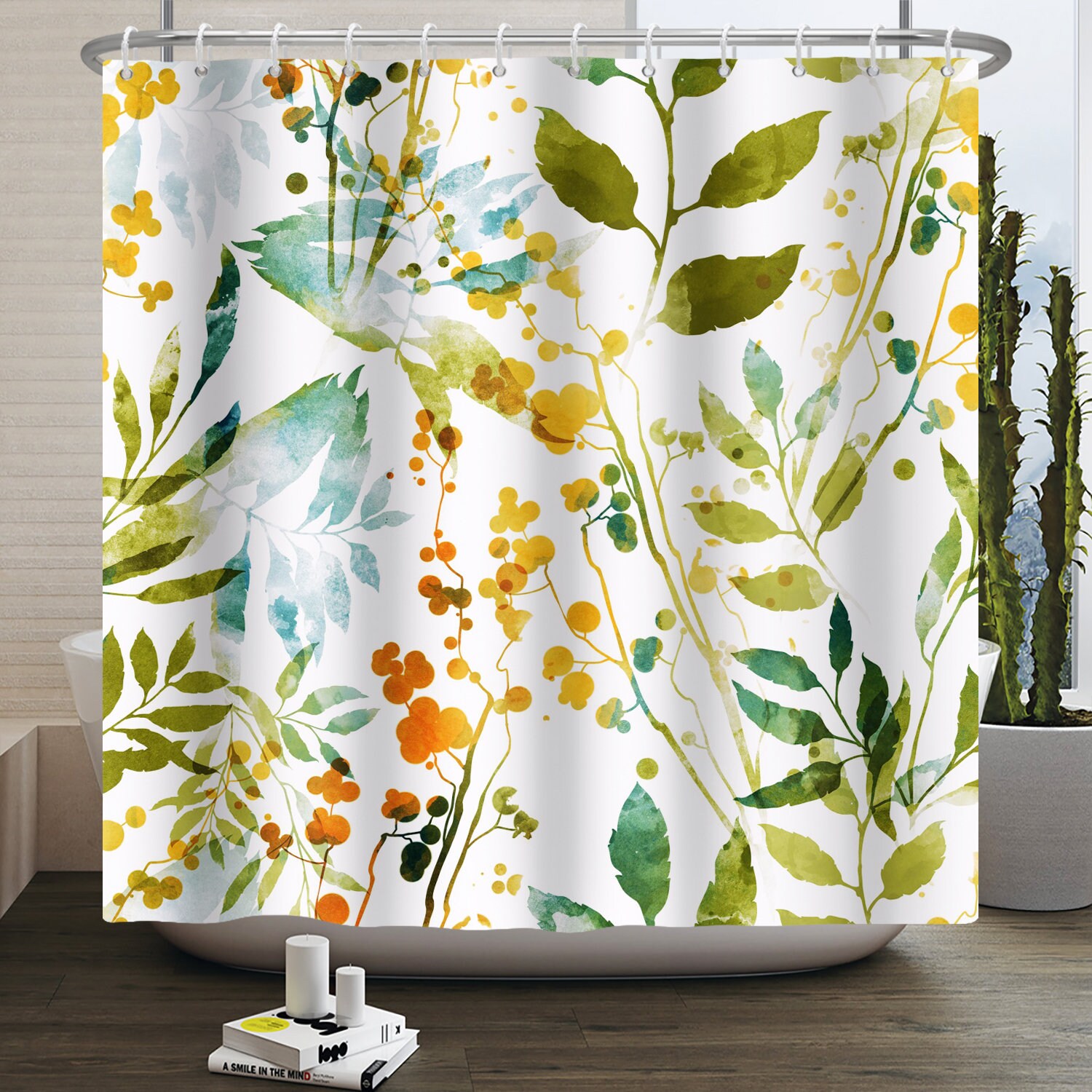 Classic and Artistic Green Leaf Eucalyptus Shower Curtain for Your Home or Hotel Bathroom