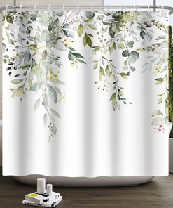 Classic and Artistic Green Leaf Eucalyptus Shower Curtain for Your Home or Hotel Bathroom
