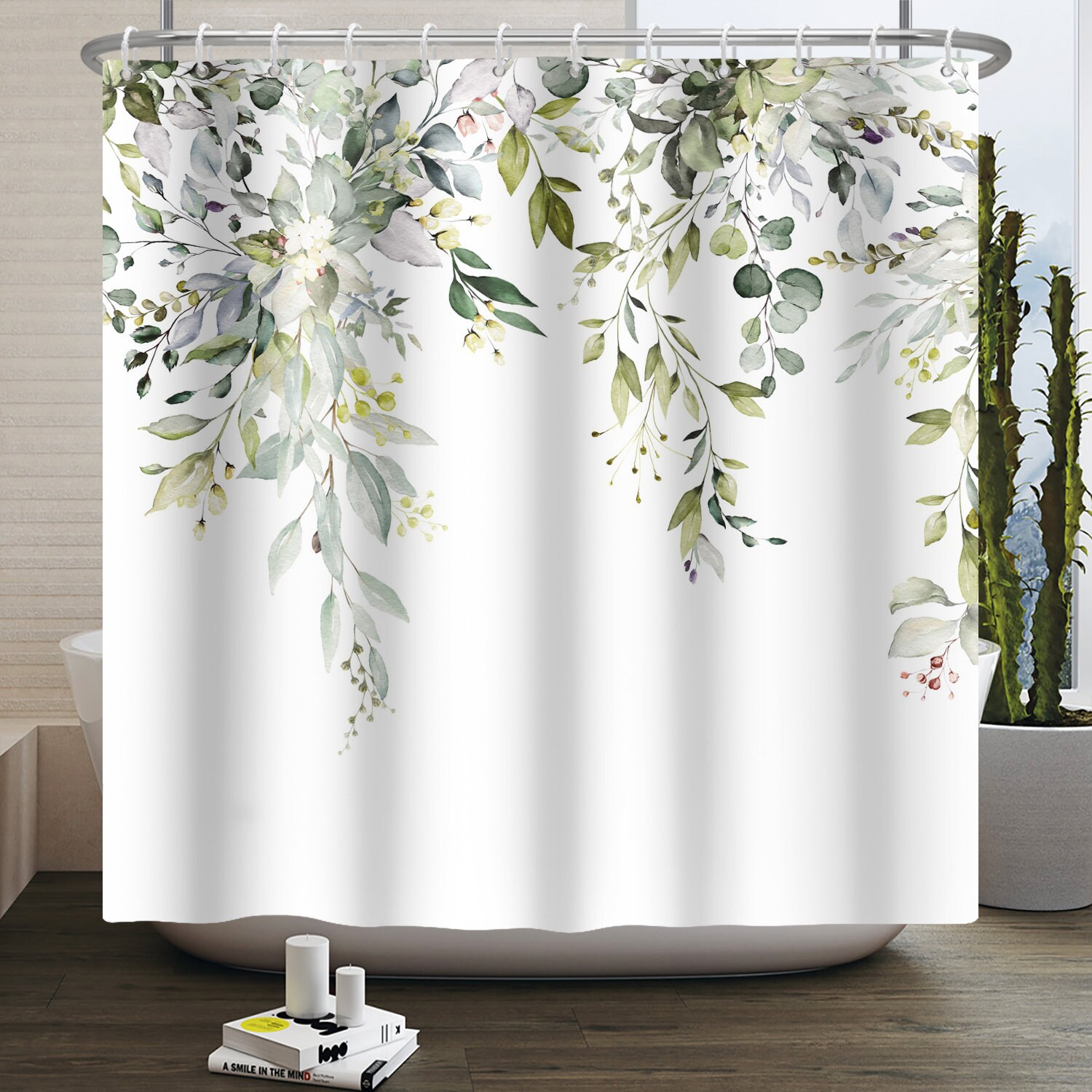 Classic and Artistic Green Leaf Eucalyptus Shower Curtain for Your Home or Hotel Bathroom