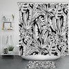Classic and Timeless Black and White Summer Shower Curtain with Tropical Plant Leaf Design