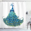 Classical Peacock Illustration Shower Curtain, Curvy Design With Floral And Wildlife Theme