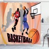 Classical Poster Style Basketball Action Players Shower Curtain In Orange And Black
