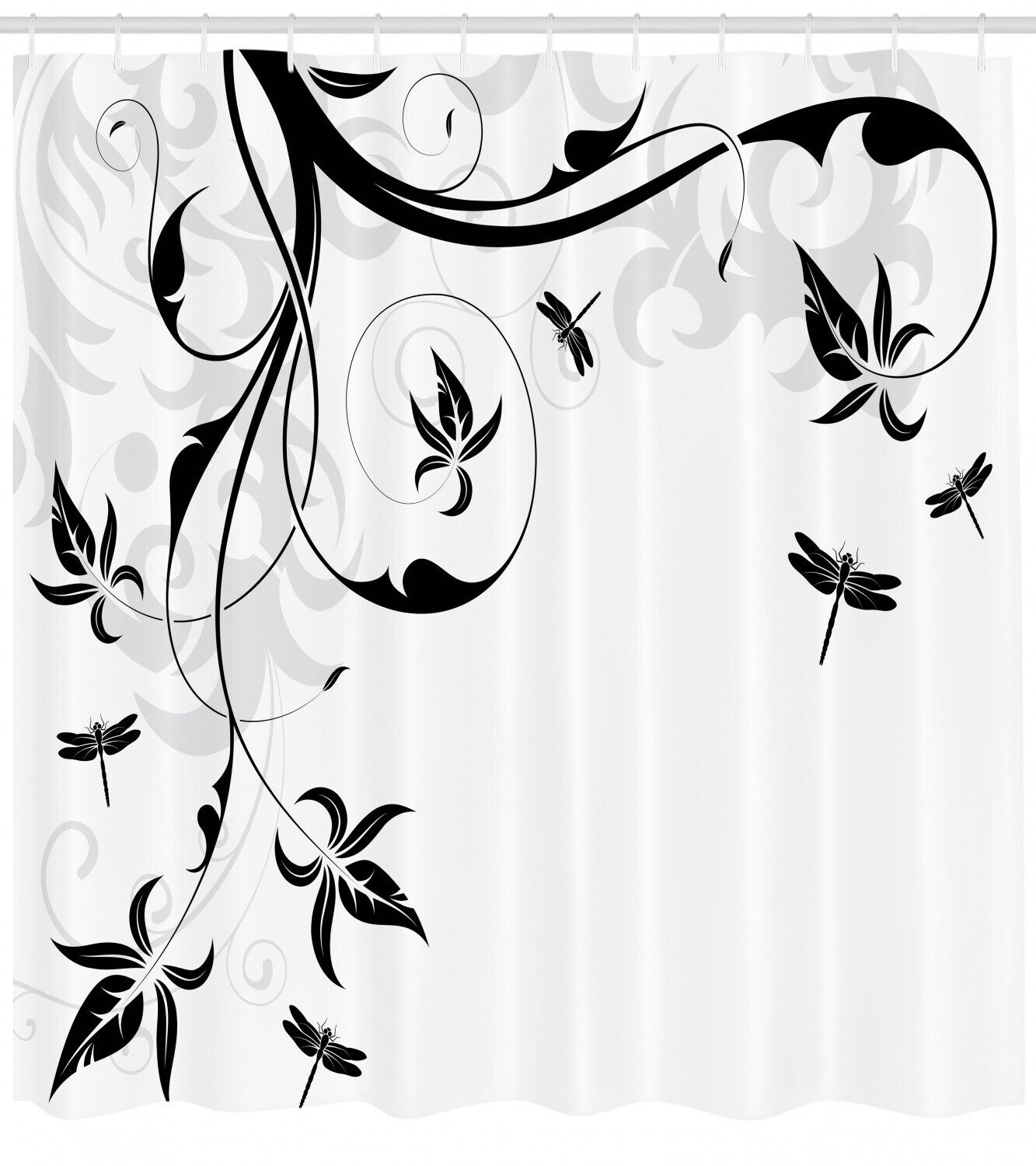 Classy Damask Curl Leaves Print Dragonfly Shower Curtain For Your Bath - Image 2