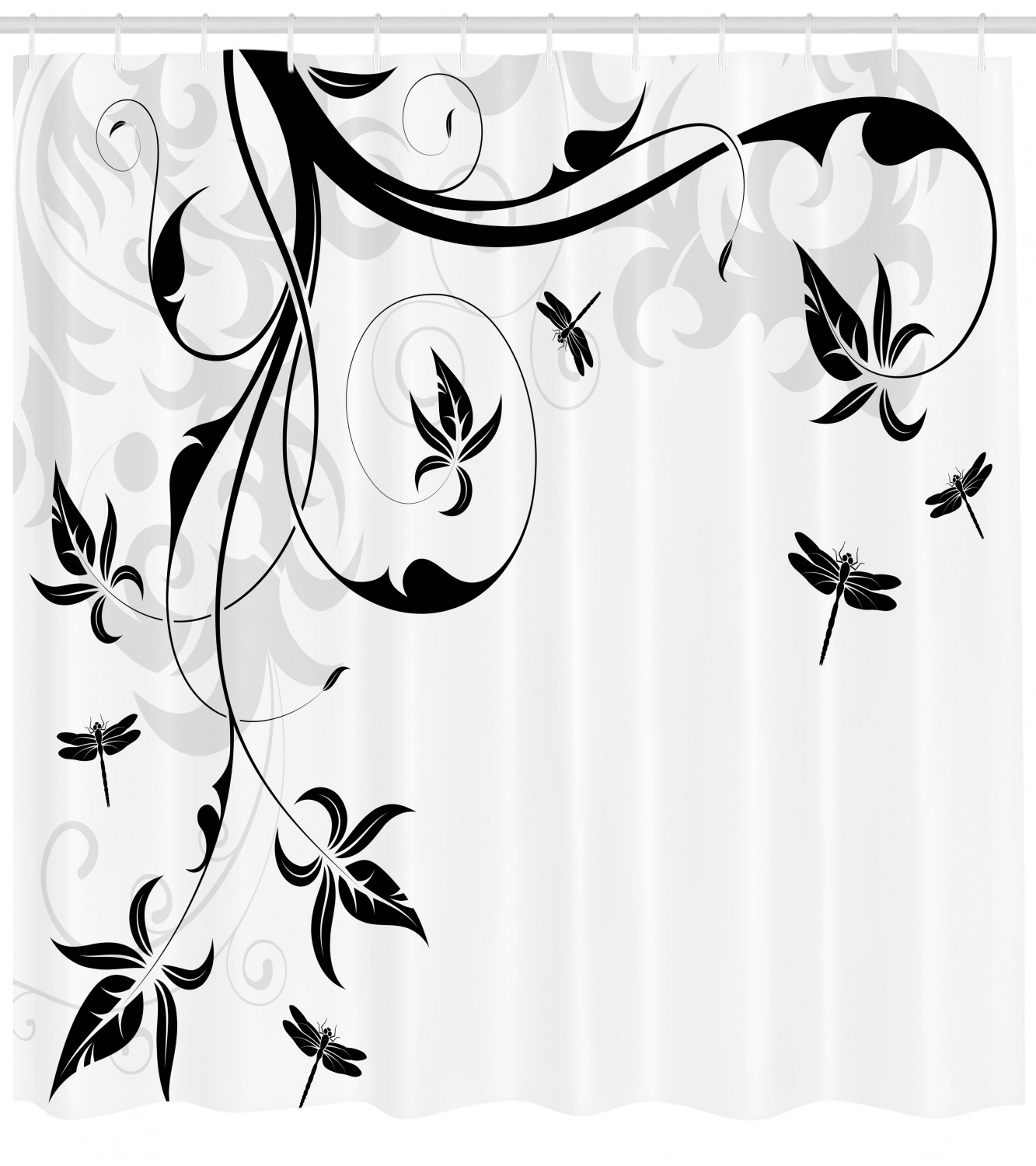 Classy Damask Curl Leaves Print Dragonfly Shower Curtain For Your Bath - Image 4