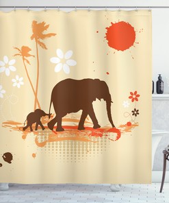 Classy Elephant Shower Curtain With Safari Tropical Lands Print For Your Bathroom