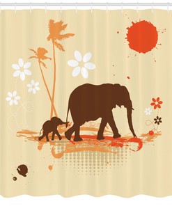 Classy Elephant Shower Curtain With Safari Tropical Lands Print For Your Bathroom