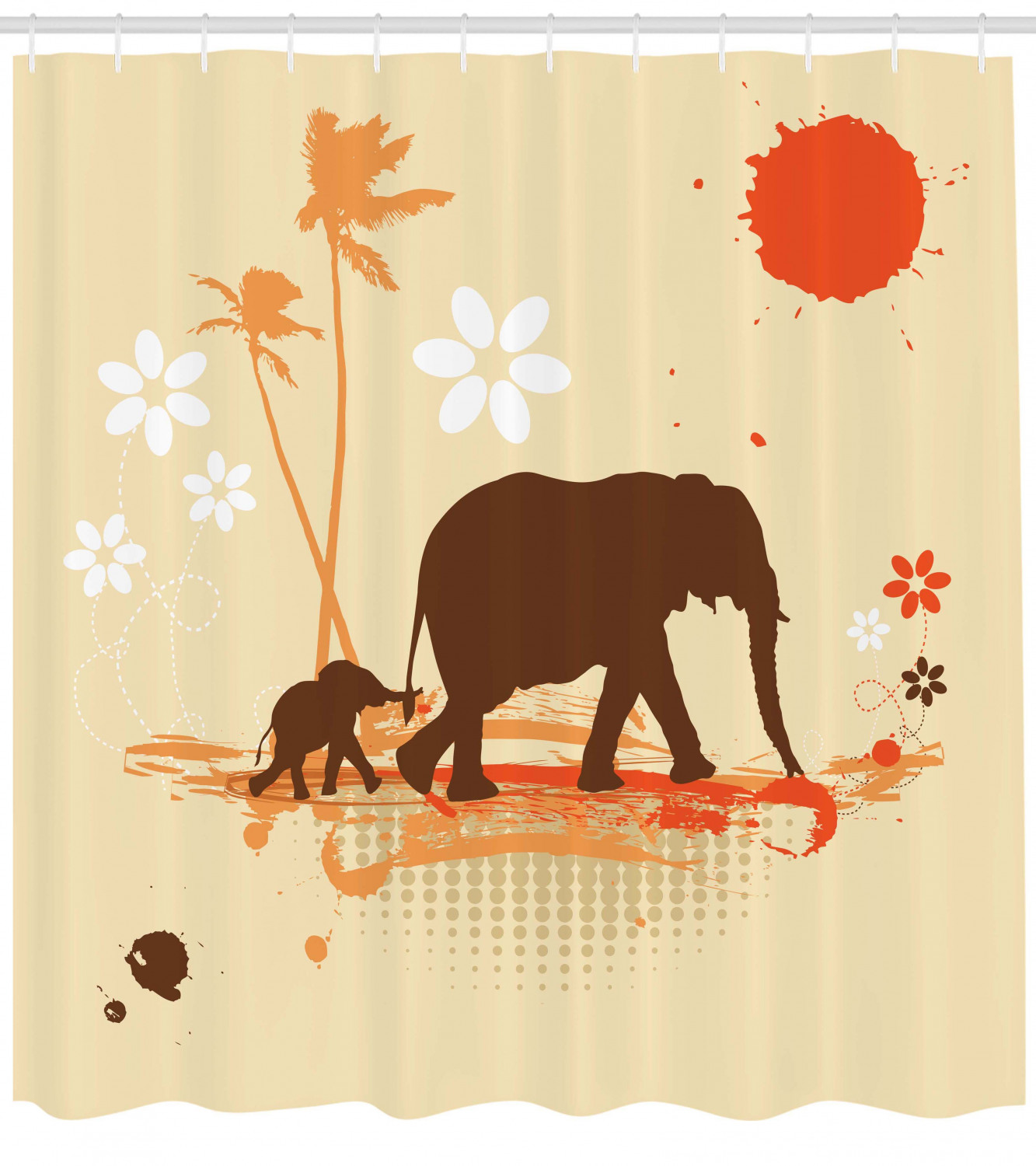 Classy Elephant Shower Curtain With Safari Tropical Lands Print For Your Bathroom
