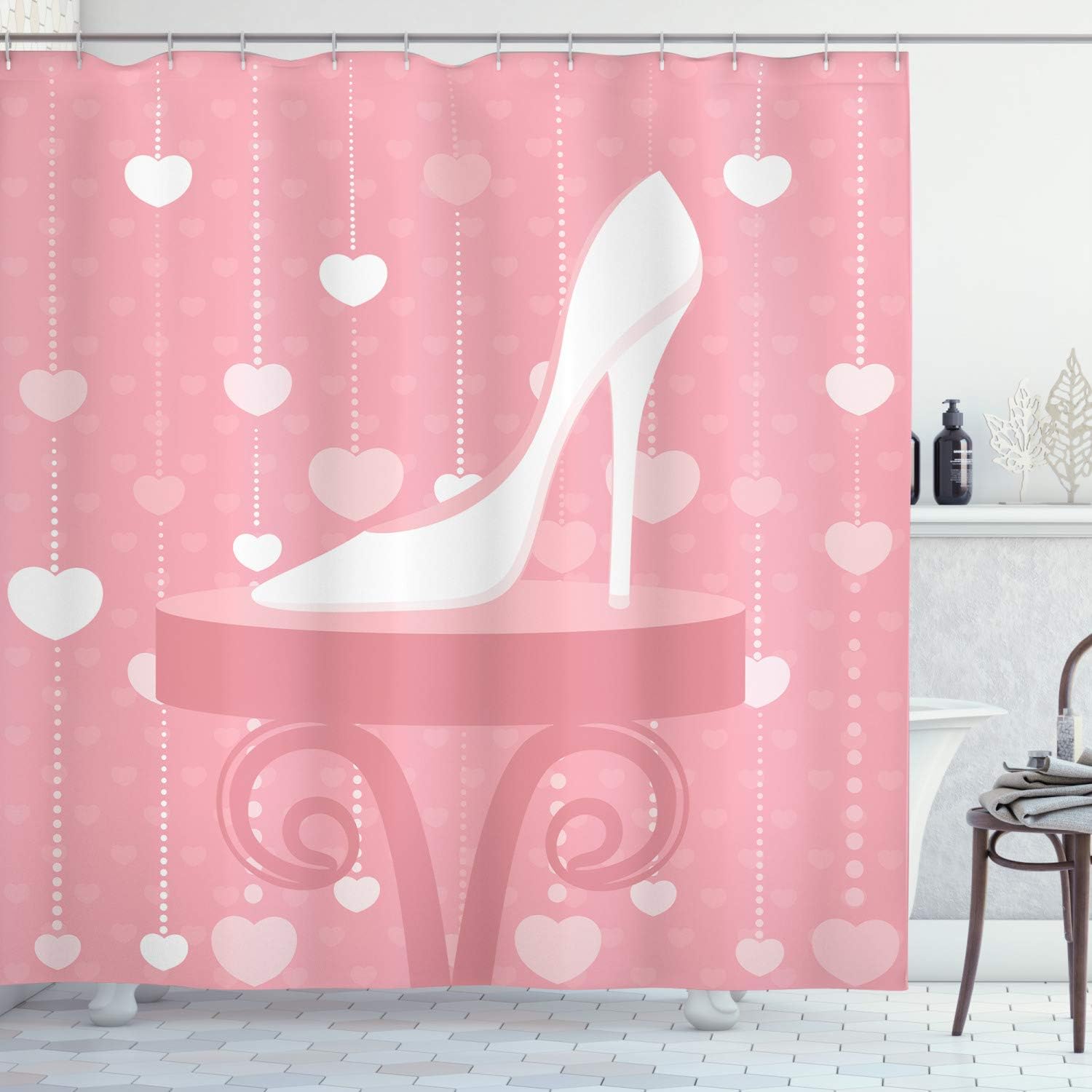 Classy High Heels Shower Curtain With Feminine Illustration, Cloth Fabric Bathroom Decorcolor By Ambesonne