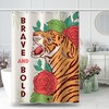 Classy Shower Curtain With Tiger Print, White Grey Pink, For Bathroom Decor