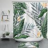 Classy Tropical Banana Leaf Shower Curtain with Beautiful Black White Marble Bathroom Accessories 