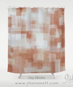 Clay Curtain Pastel Geometric Pattern Shower Curtain for Soft Earth Tone Southwest Bath Decor