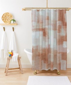 Clay Curtain Pastel Geometric Pattern Shower Curtain for Soft Earth Tone Southwest Bath Decor