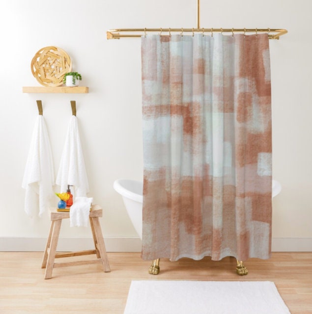 Clay Curtain Pastel Geometric Pattern Shower Curtain for Soft Earth Tone Southwest Bath Decor