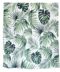 Clean Green Shower Curtain with Tropical Leaves Design for Bathroom Decor