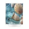 Clear Blue Water With Seashell Print And Beach Theme Shower Curtain For Coastal Bathroom Decor