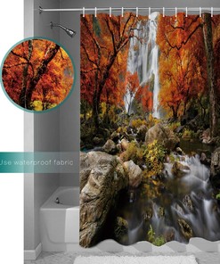Clear Waterfall Birch Forest Scenic Shower Curtain for Bathroom Decor