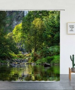 Clearing Garden 3D Waterfall Shower Curtain for Outdoor Scenic Bathroom Decor 