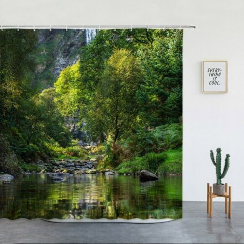 Clearing Garden 3D Waterfall Shower Curtain for Outdoor Scenic Bathroom Decor