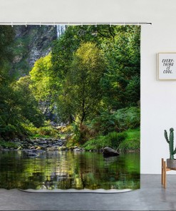 Clearing Garden 3D Waterfall Shower Curtain for Outdoor Scenic Bathroom Decor