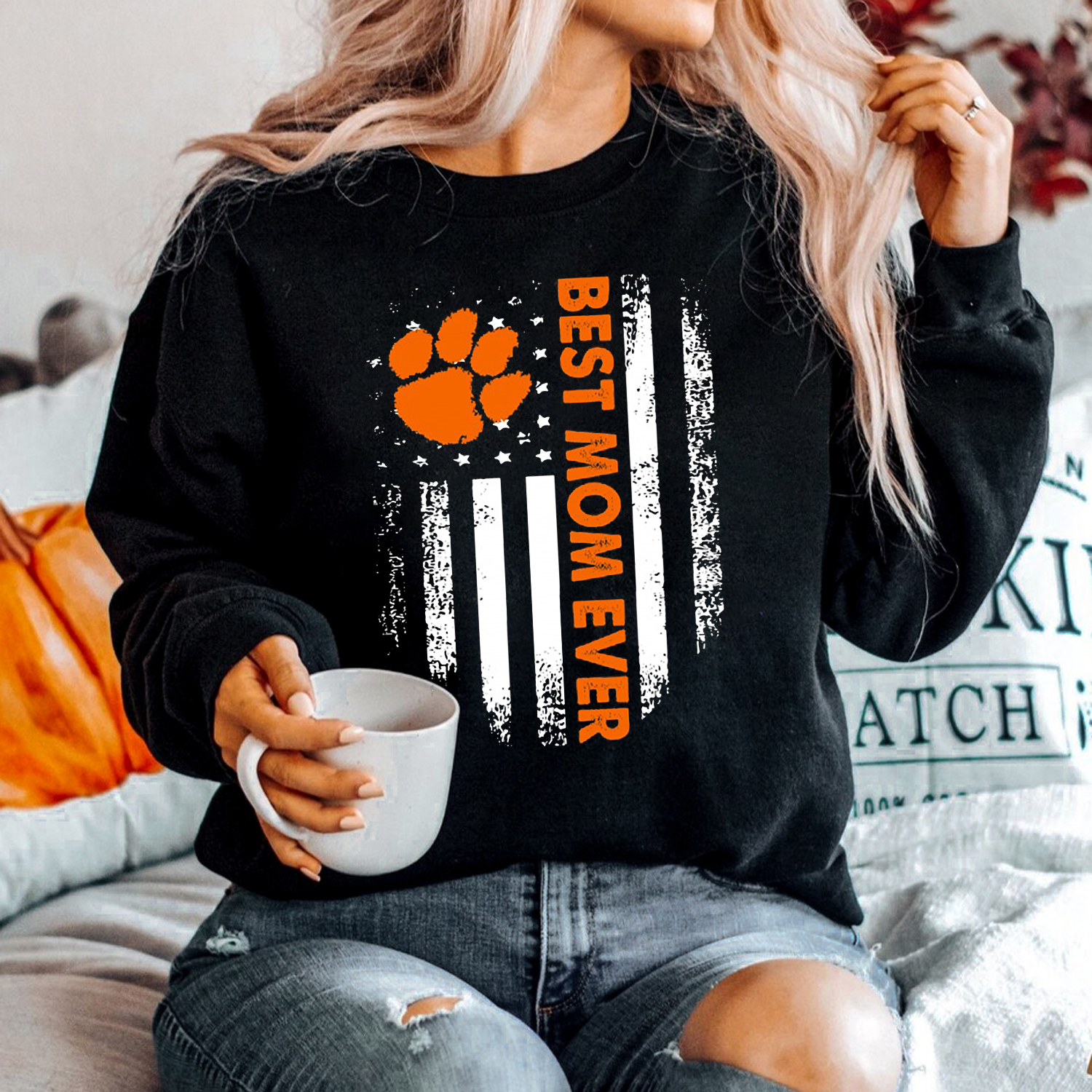 Clemson Tigers Best Mom Ever - American Flag T-Shirt Hoodie Sweatshirt for Fans