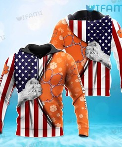 Clemson Tigers Custom All Over Print Hoodie With American Flag Design