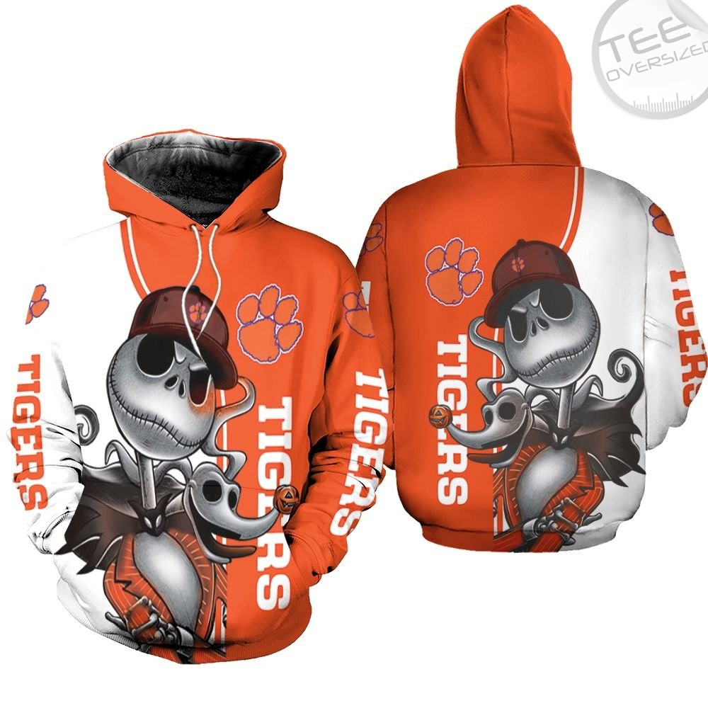 Clemson Tigers Jack Skellington And Zero Hoodie With Clemson Logo