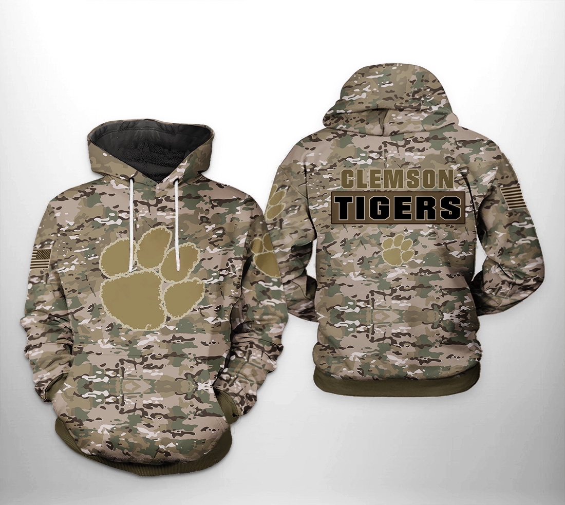 Clemson Tigers Ncaa Camo Veteran 3D All Over Print Hoodie - Zip-Up Hoodie