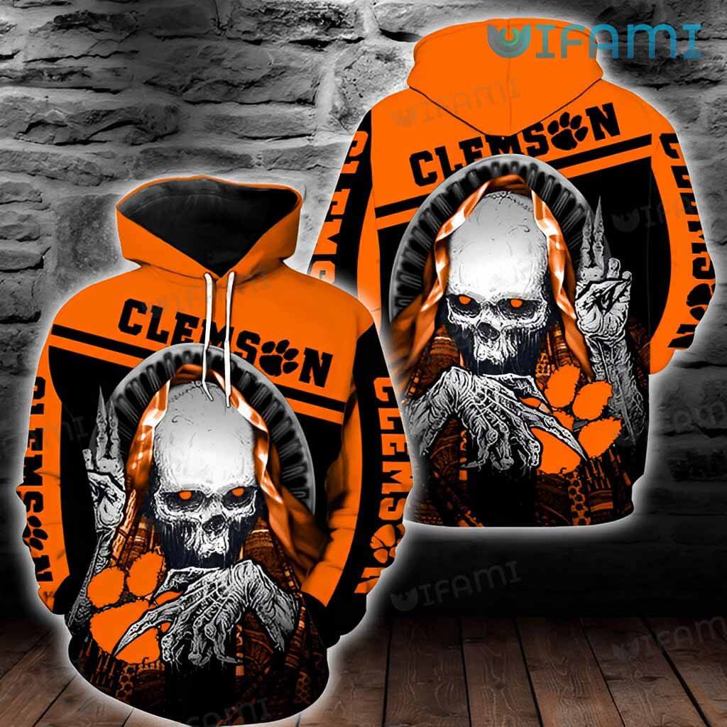 Clemson Tigers Skull 3D Hoodie With All Over Print Graphic