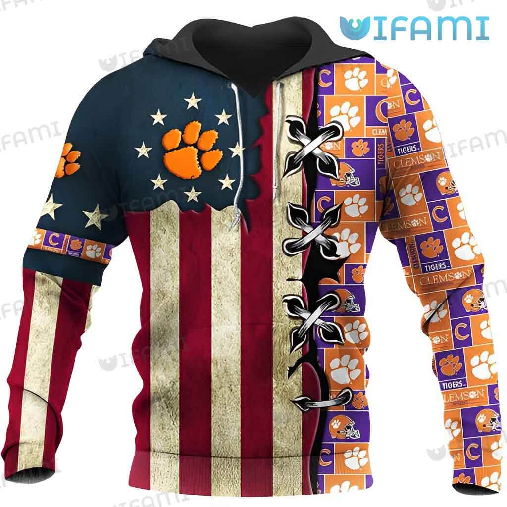 Clemson Tigers Usa Flag 3D Hoodie With Clemson Logo