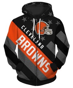 Cleveland Browns 3D Striped Banner Zip Hoodie - Gifts For Fans With Custom All Over Print