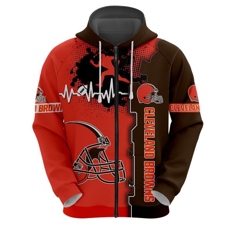Cleveland Browns All Over Print 3D Zip Up Hoodie For Nfl Fans