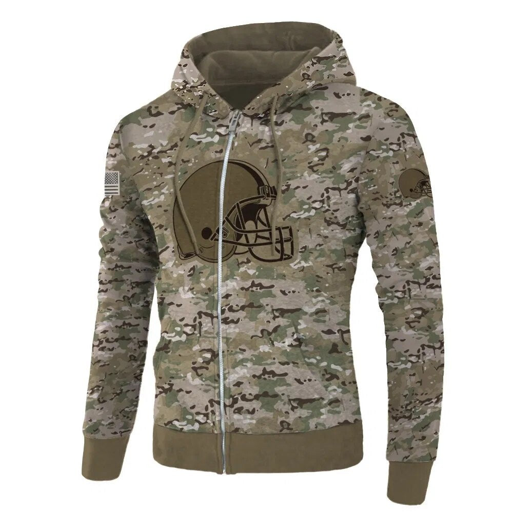 Cleveland Browns All Over Print Camo Printed 3D Pullover Zip Up Hoodie Gifts For Fans