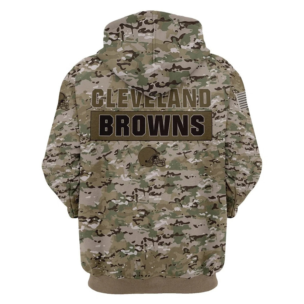 Cleveland Browns All Over Print Camo Printed 3D Pullover Zip Up Hoodie Gifts For Fans