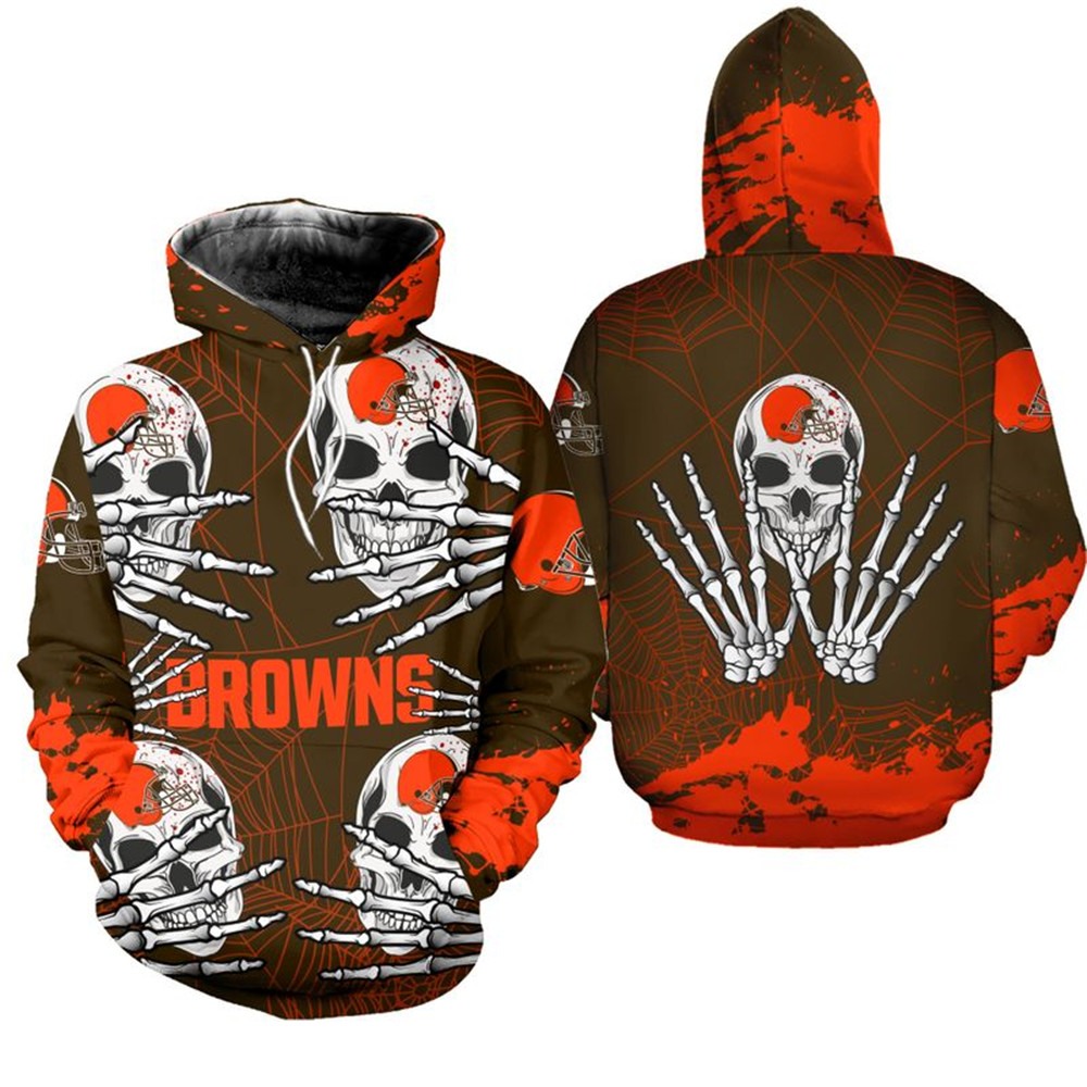 Cleveland Browns All Over Print Hoodie Halloween Graphic Skull