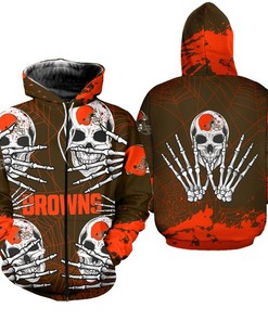 Cleveland Browns All Over Print Hoodie Halloween Graphic Skull