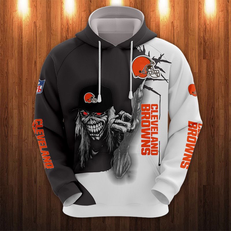 Cleveland Browns All Over Print Hoodie Skull Custom Name & Number Gifts For Fans