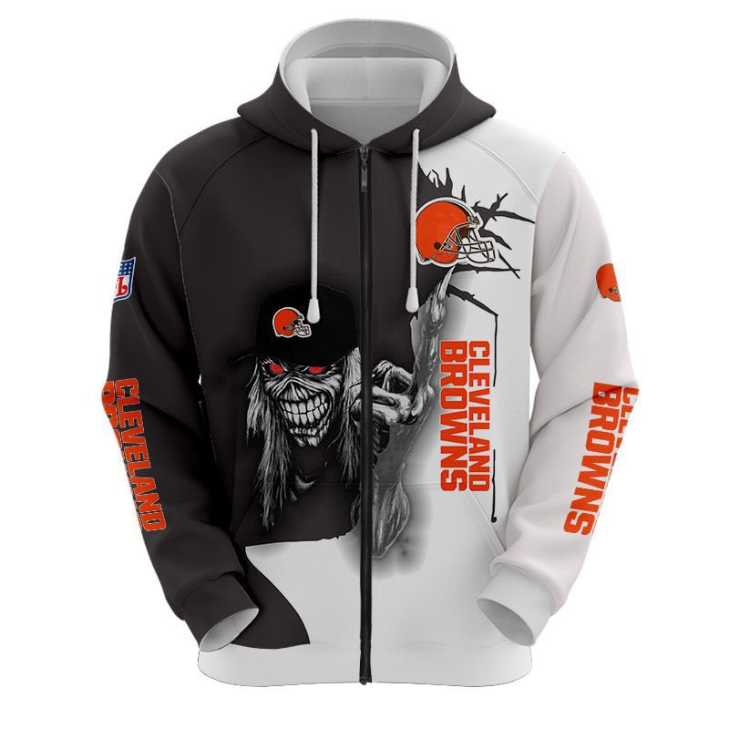 Cleveland Browns All Over Print Hoodie Skull Custom Name & Number Gifts For Fans