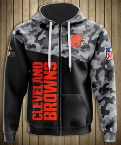 Cleveland Browns All Over Print Military Hoodie 3D Long Sleeve Gifts For Fans